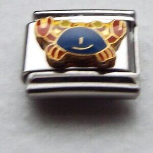 Blue and brown enaml crab 9mm stainless steel italian charm bracelet link new